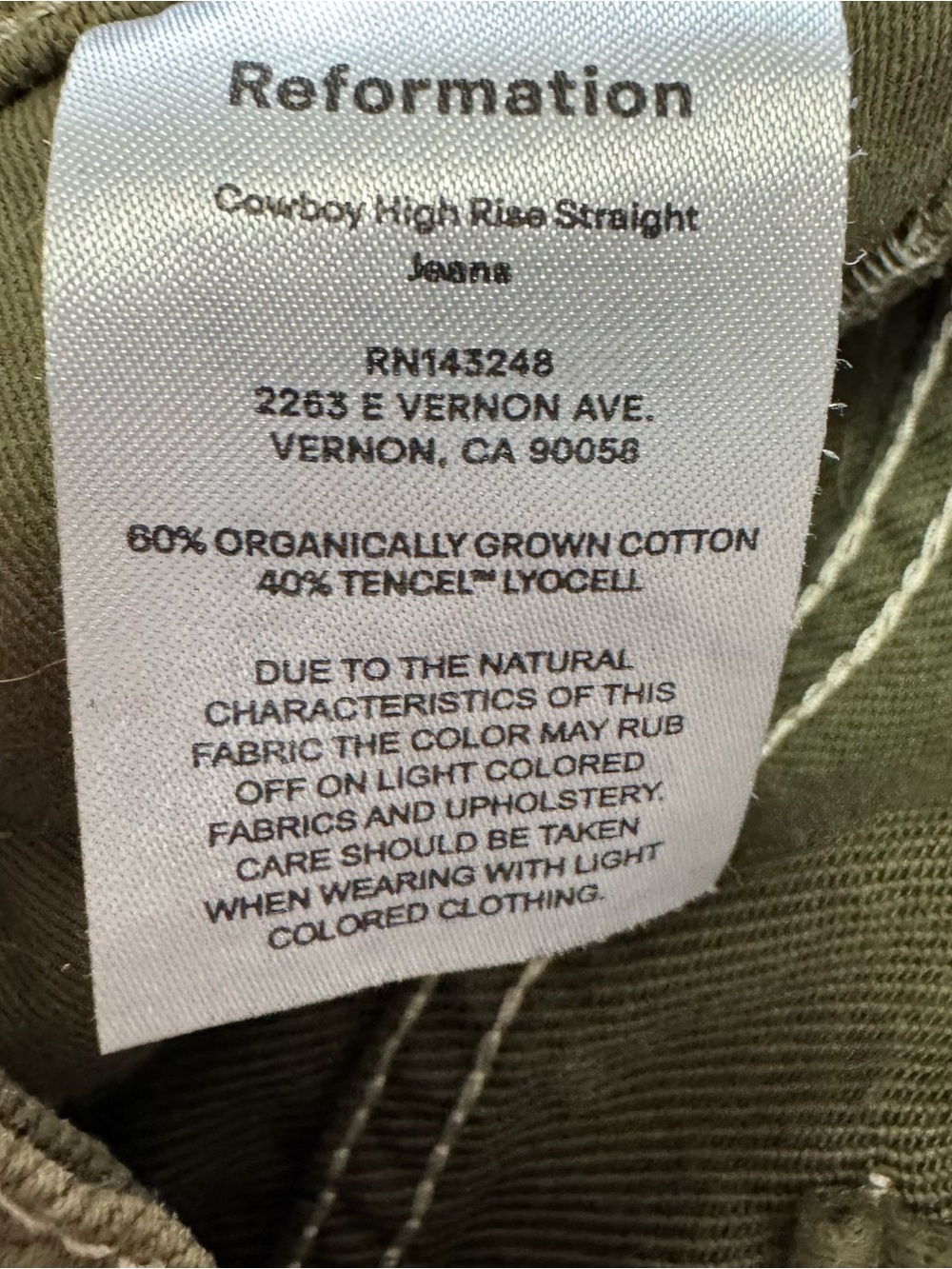 Reformation Cowboy High Rise Straight Jeans Kalamata Green Size 26 - Picture 6 of 10